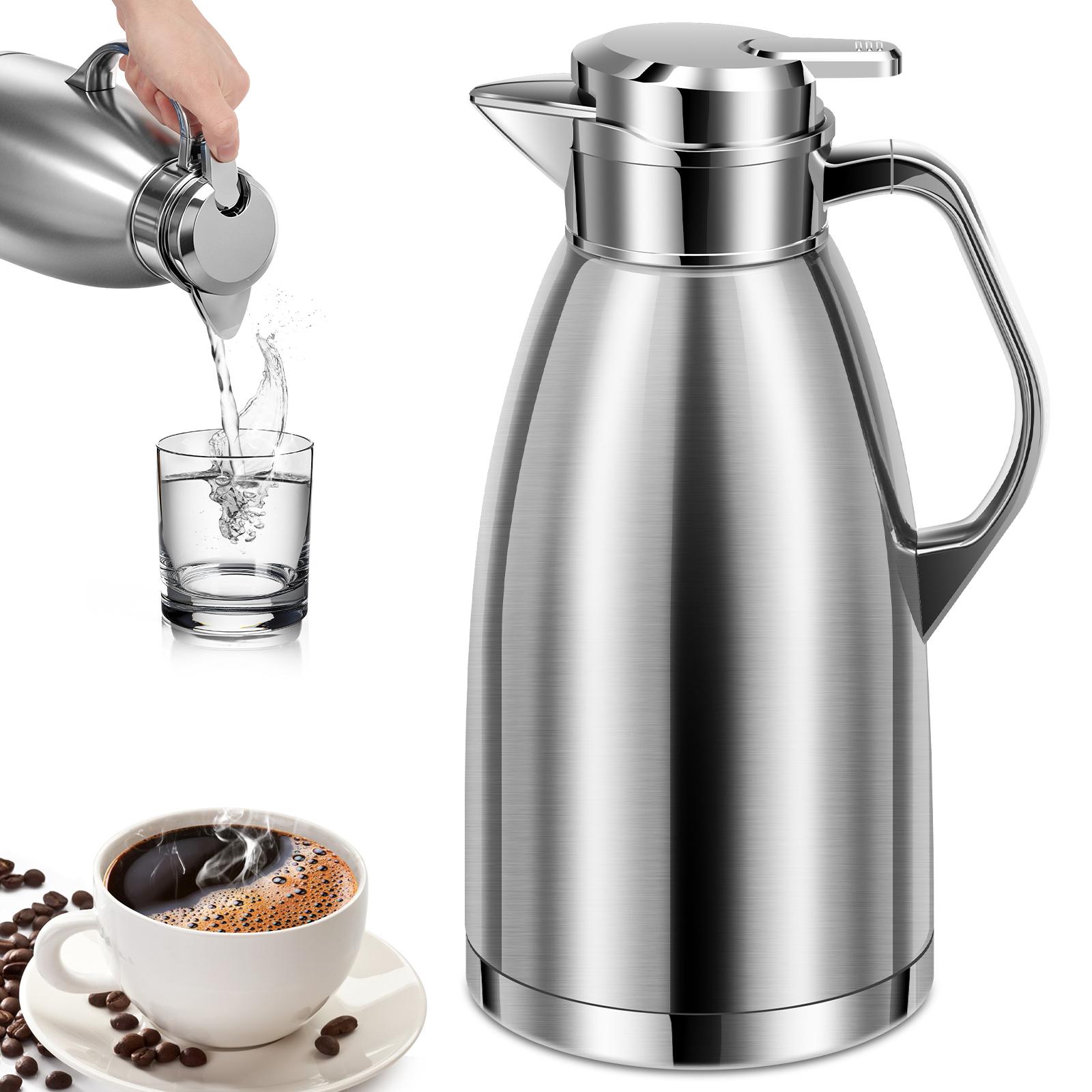

2.3L Thermal Thermos Stainless Steel Double Wall Insulated Jug Insulated 24 H Vacuum Tea Jug for Coffee Milk Tea Beverage Juice 2.3L срібний