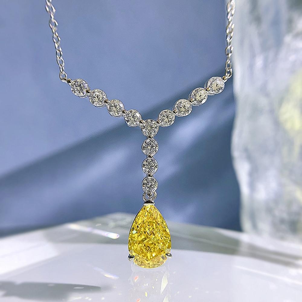 18k White Gold Pear Y 8 *12mm Sapphire Gemstones Necklaces Anniversary Gift 925 Sterling Silver Fine Jewelry