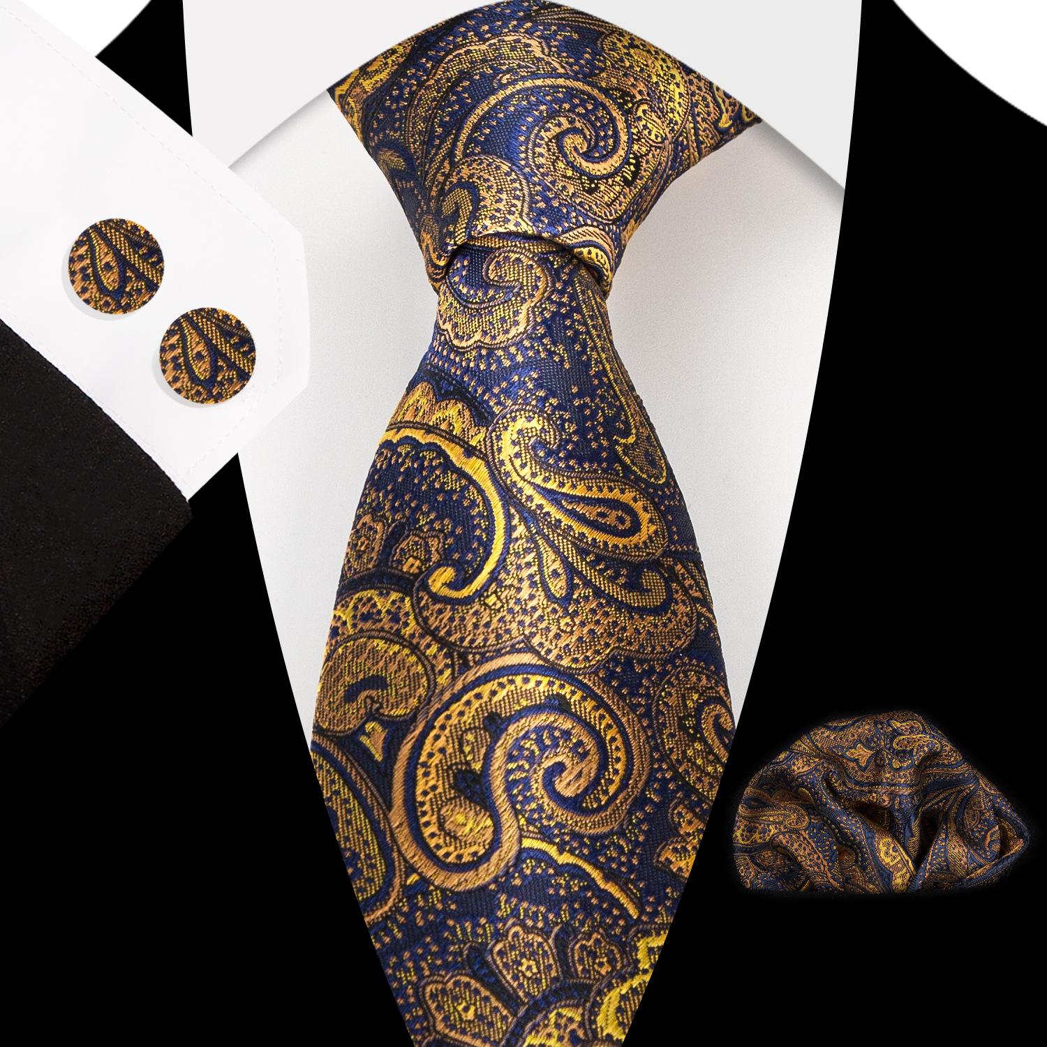 Paisley Silk Tie Necktie Pocket Square Cufflinks Set Men s Wedding Business Formal Accessory