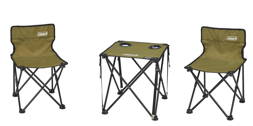 COLEMAN Compact Chair and Table Set for Outdoor Camping, BBQs, Picnics, Foldable, Portable, with Drink Holder and Storage Case, Family Duo