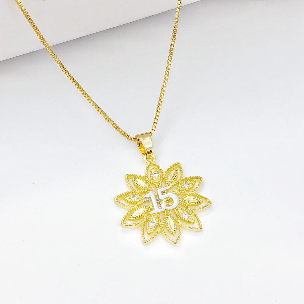 10-Style Gold-Plated Shiny Zircon Crown 15th Birthday Pendant Necklace Classic for Girls' Party Vacation Jewelry Birthday Gift