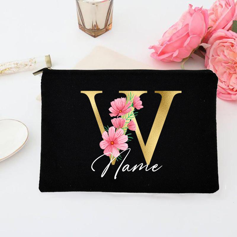 Personalized Makeup Bag Custom Initial with Name Bridal Cosmetic Case Monogram Toiletries Pouch Wendding Gifts for Bridesmaid