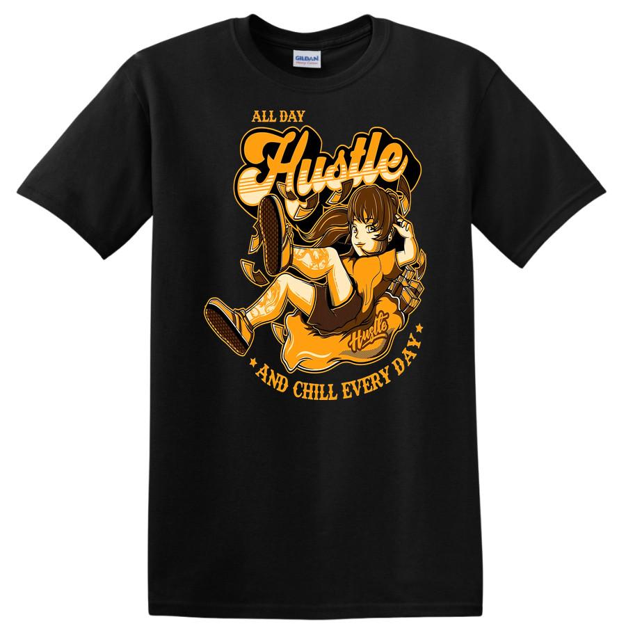 Hustle All Day Graphic T Shirt w/ Chill Every Day Fun Tee for Motivated Women S