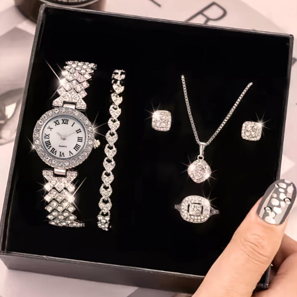 Popular Luxury Set, Bracelet Watch, Diamond-Encrusted Women'S Five-Piece Gift Box, Quartz Watch