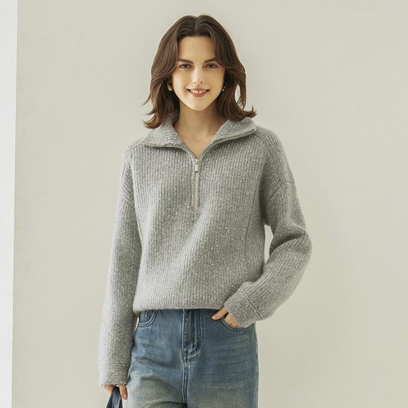 2024 Women's Wool Knit Half-Zip High Neck Sweater