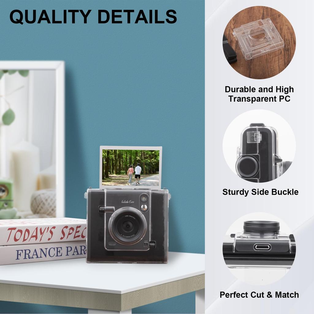 HIYQIN Clear Case for Fujifilm Instax Wide EVO 2-in-1 Hybrid Instant Film Printer Camera, Clear Cover Protective Shell with Shoulder Strap