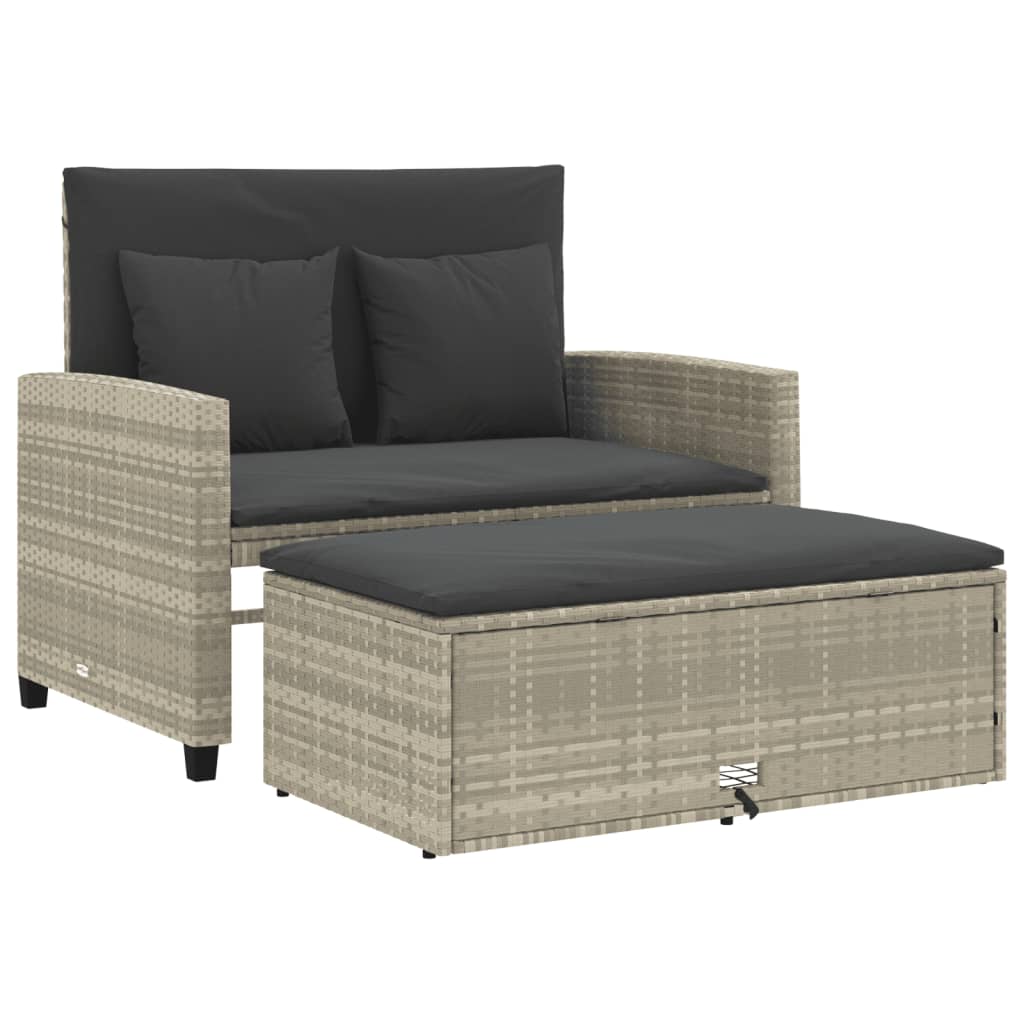 Vidaxl Garden Sofa With Cushions, 2-Seater, Light Grey, Poly Rattan