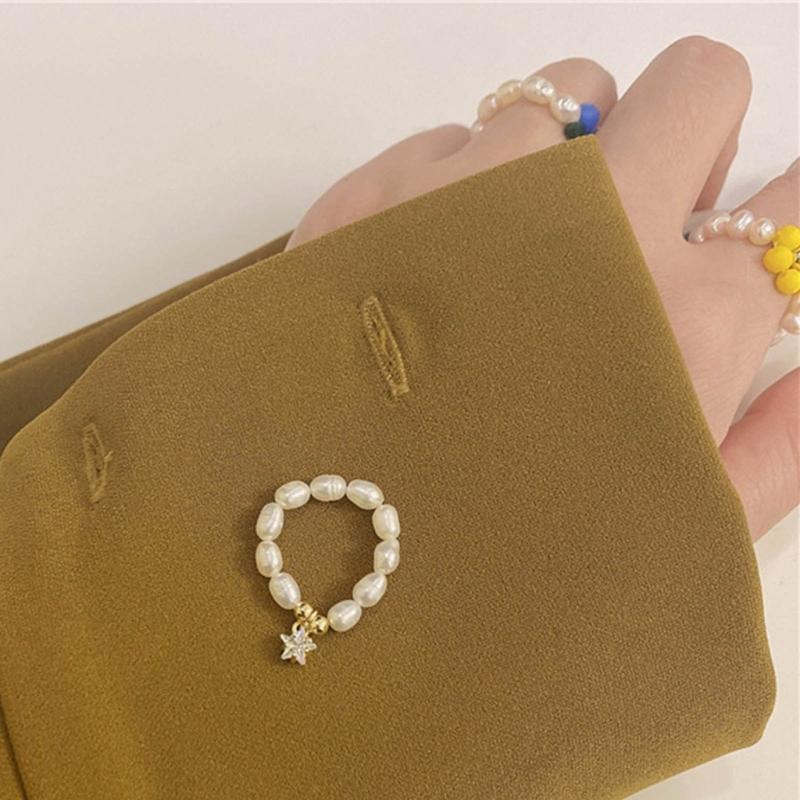 Multi-Beaded Heart Star Pearl Rings Natural Freshwater Pearl Geometric Rings for Women Minimalist Stacked Party Rings