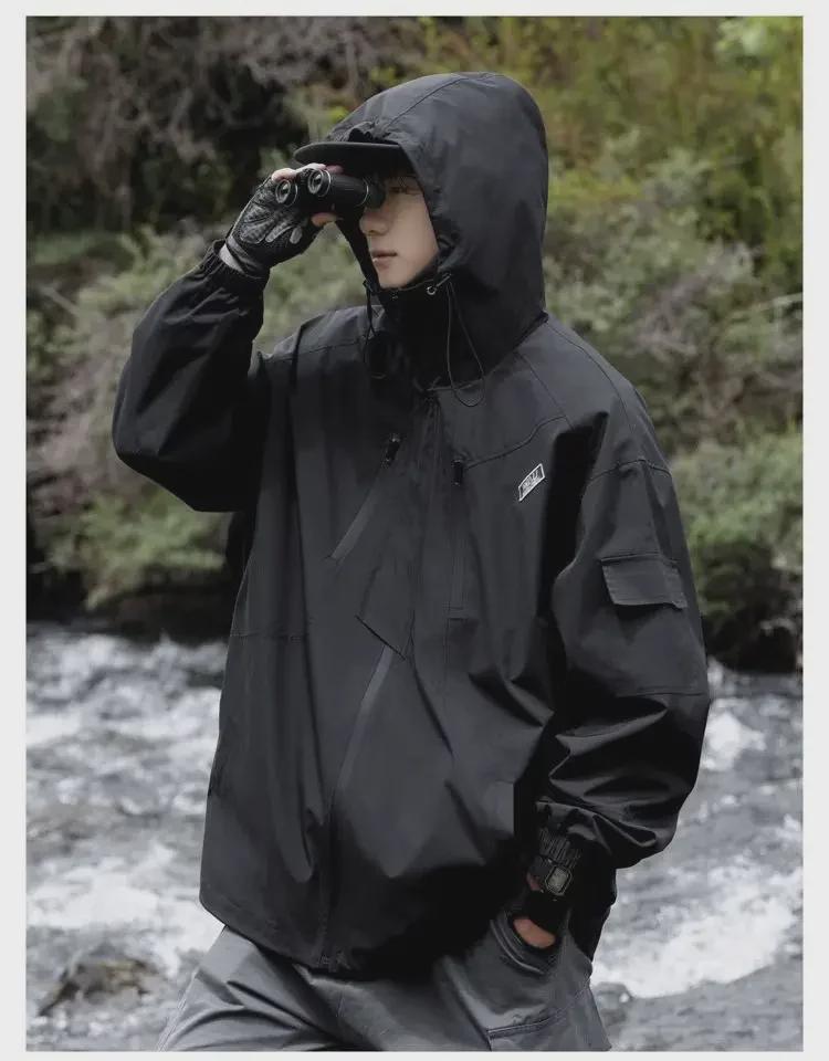 Mountain Outdoor Men's Windproof Waterproof Jacket - Trendy American-style Functional Workwear for Spring and Autumn