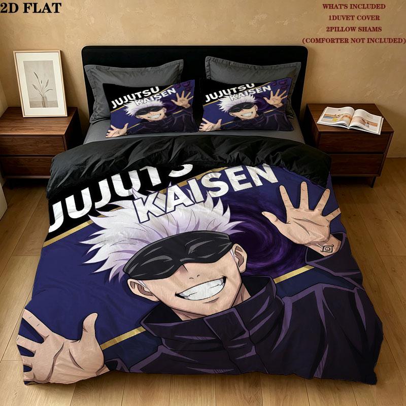 Jujutsu Kaisen Vzor Povlečení Sada Přikrývek Potah na Přikrývku Povlak na Polštář Domov Narozeninový Dárek(1 * povlak na peřinu + 2 * povlak na polštář, bez jádra)