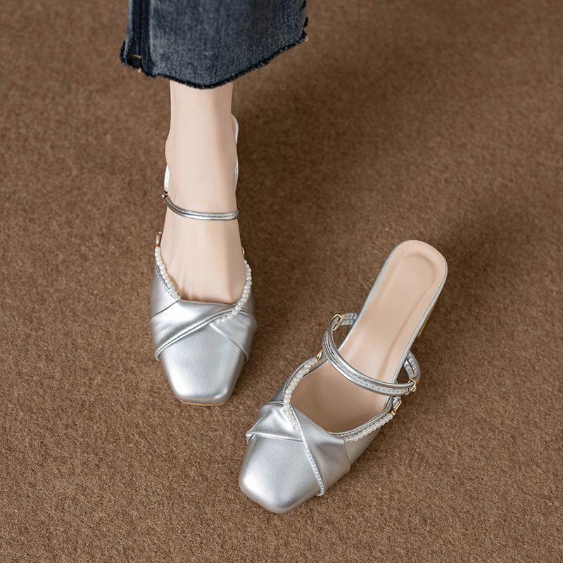 One-pedal bag head and half slippers women's French elegance with skirt square head sandals 2025 summer and autumn new fashion versatile