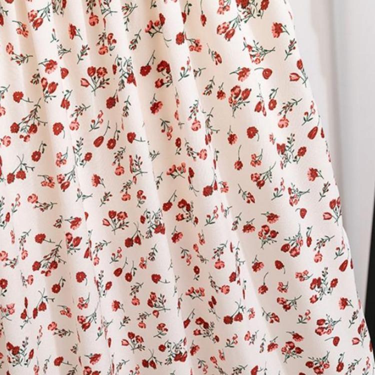 Women's Floral Print Chiffon Dress Casual Summer Autumn Short Sleeve Elastic Waist A-Line Midi Dress Fashion