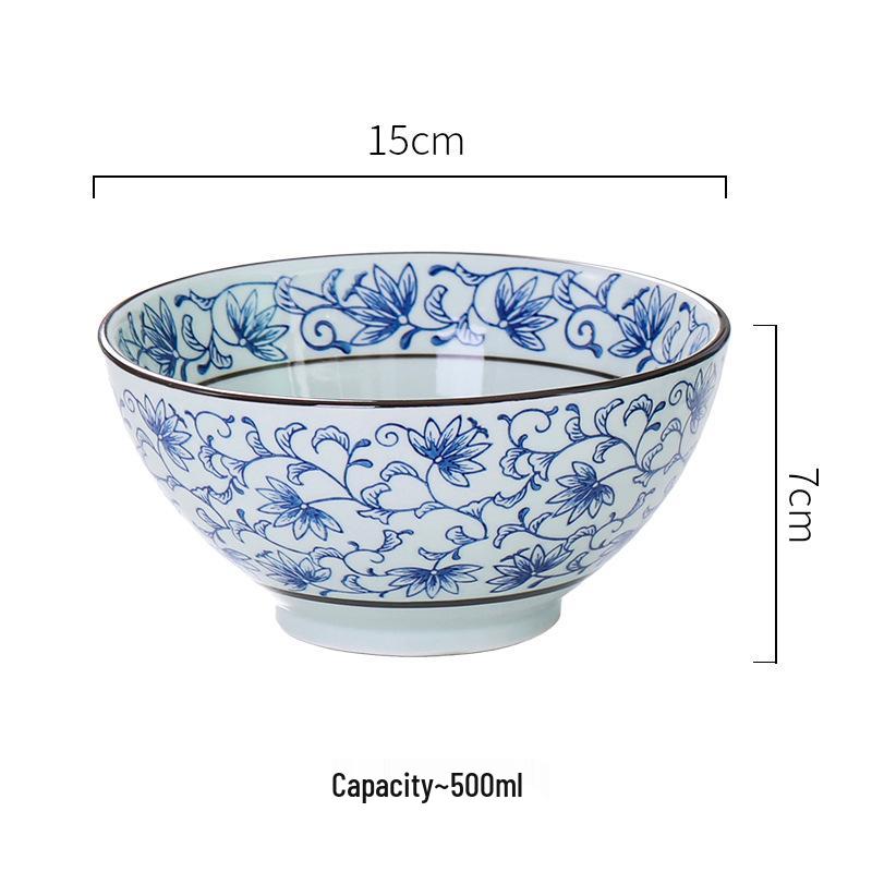 Japanese Blue & White Porcelain Ramen, Noodle, Soup, & Salad Bowl - Underglaze Tableware, Business Gift