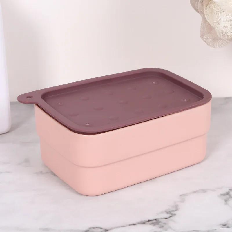 2 in 1 Soap Dish Box Case and Brush Bath Shower Holder Dish Hiking Container Soap Box Case Travel Simple Cleaning Home Organizer