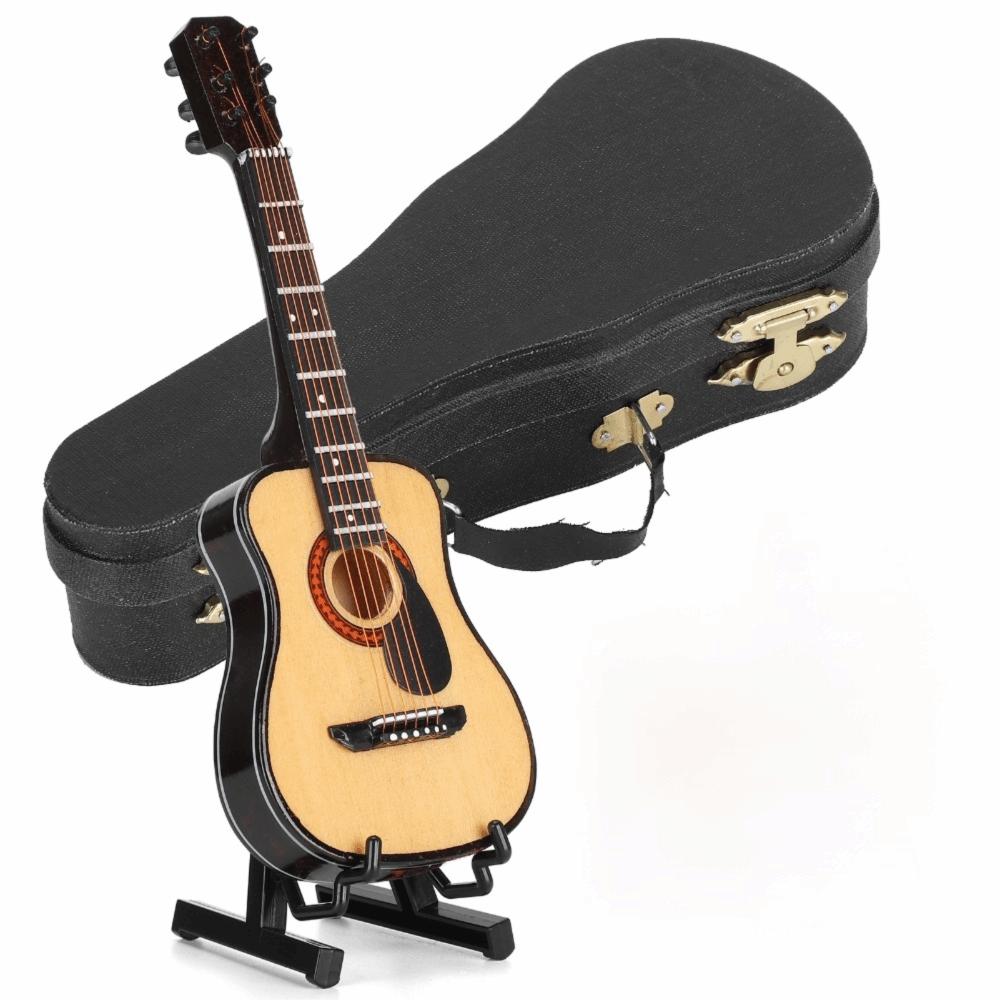 3pcs 15cm Size Miniature Guitar Model 6 Strings With Stand And Case Acoustic Guitar Ornament Black Guitar Decoration Figurine