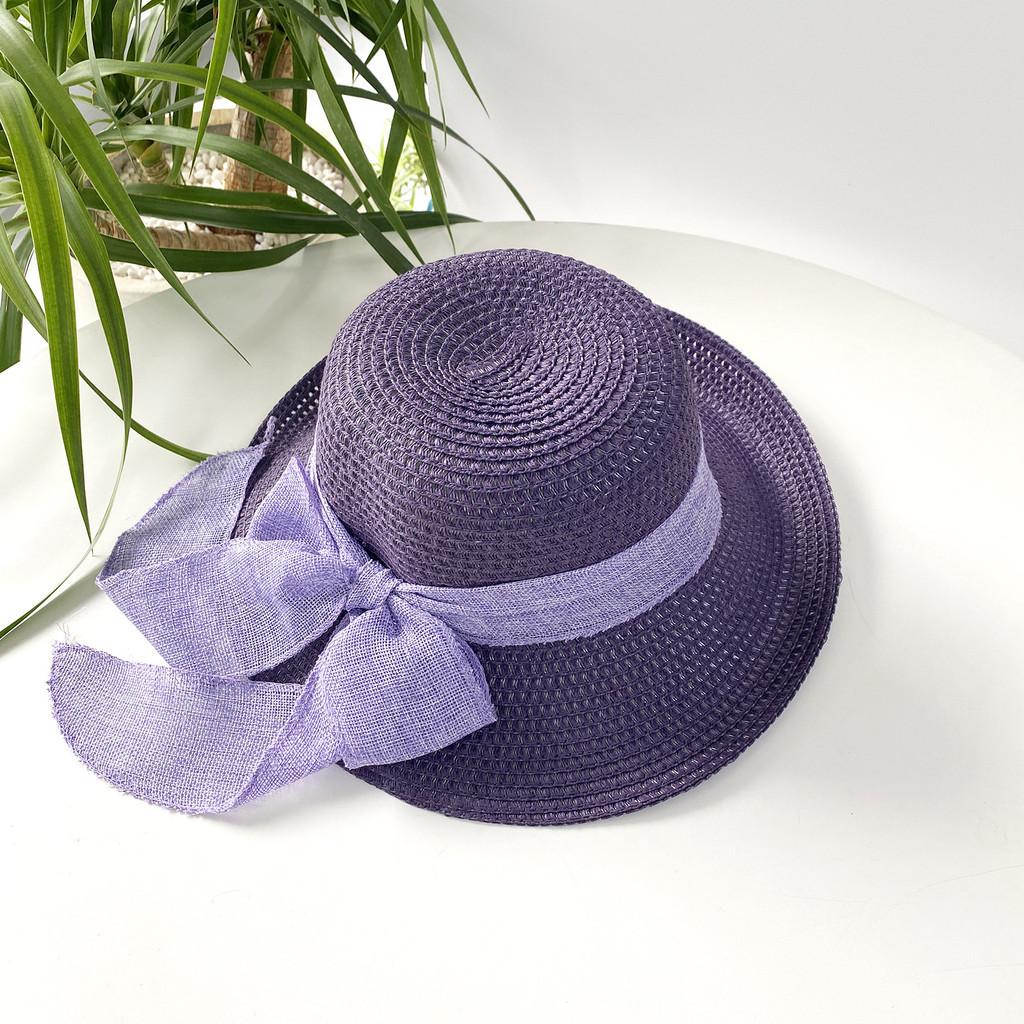

Elegant Women s Butterfly Knot Straw Hat Summer Beach Sun Hat Big Brim Vacation Cool Hat фіолетовий
