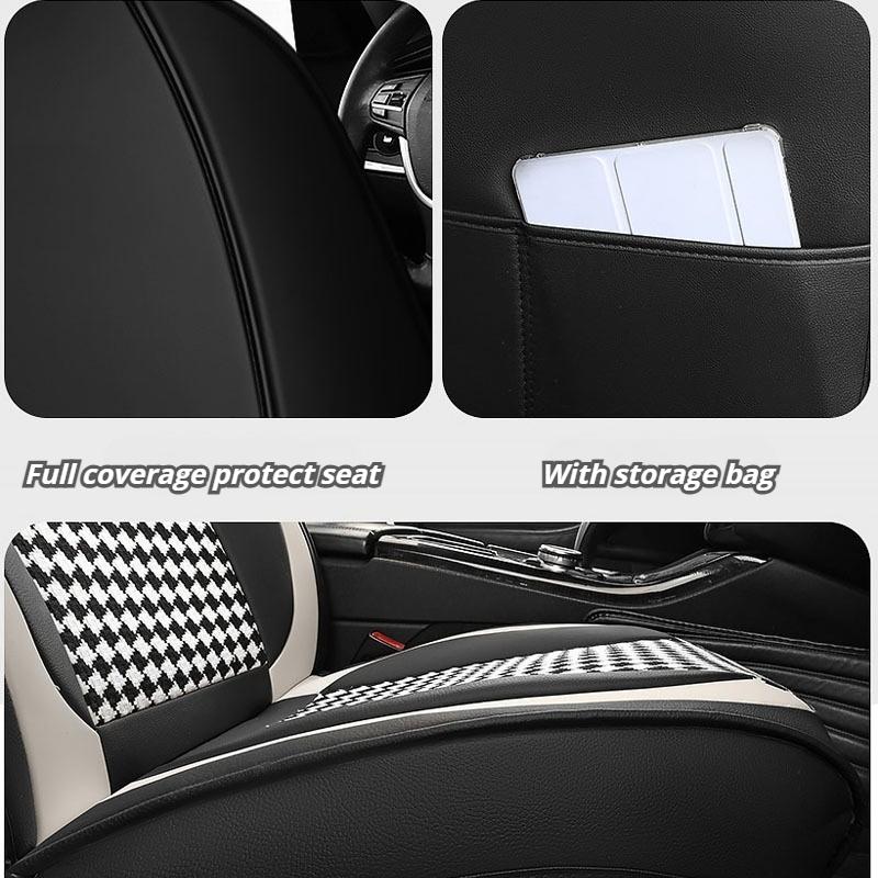 Universal 5-Piece Car Seat Covers Classic Black White | Breathable Durable Fabric, All-Season Protection for Sedan, SUV, Truck