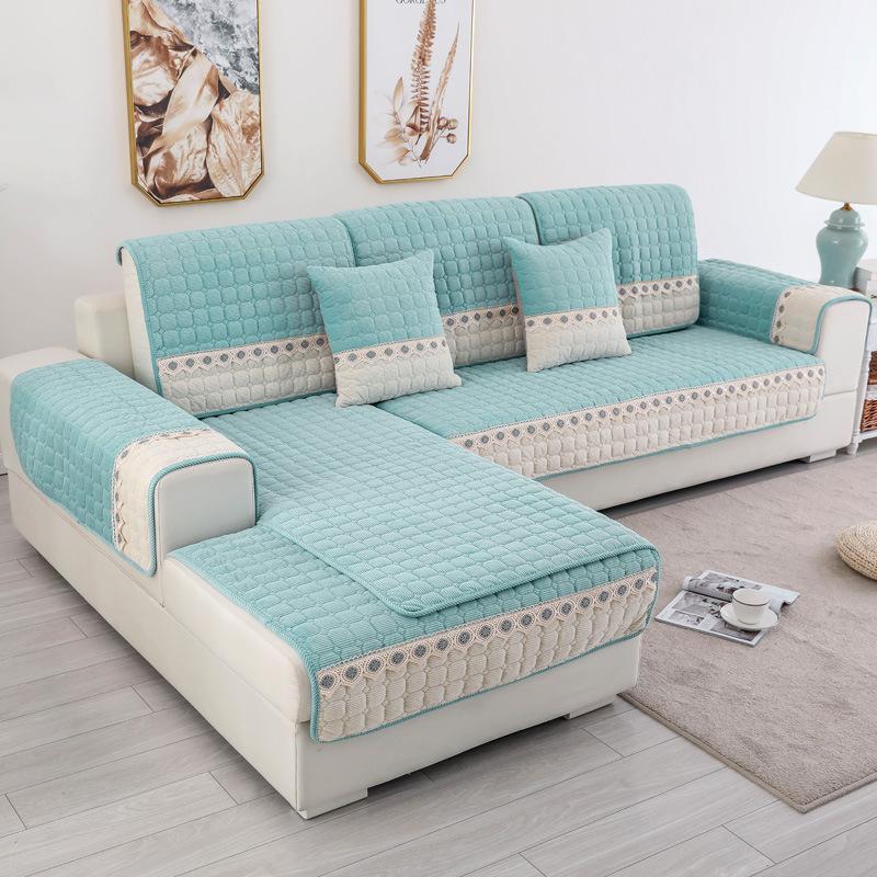 Простая однотонная кружевная вельветовая нескользящая подушка для дивана Four Seasons Universal утолщенный мягкий плюшевый чехол для дивана 7070cm 1849₽