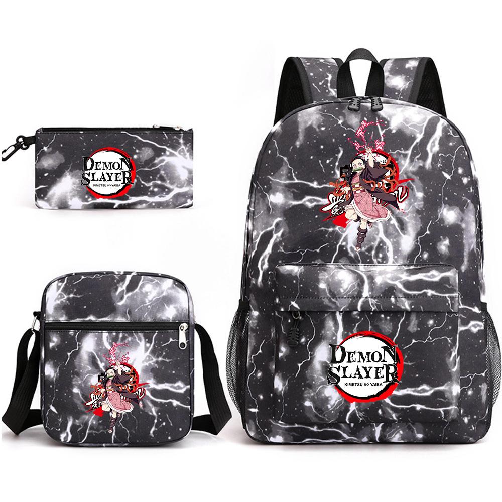 3 Stück/Set Anime Cartoon Demon Slayer Aufdruck Große Kapazität Buchtasche Rucksack mit Umhängetasche Federmäppchen für Schüler Junge Mädchen Schultasche
