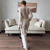 2025 Autumn/Winter Women's Sheer Solid Color Knit Sweater with Padded Shoulders and Round Neck