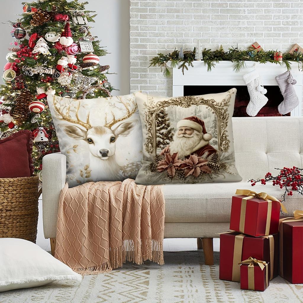 Christmas Decoration Pillow Cover Santa Claus Reindeer Christmas Tree Pattern Living Room Sofa Cushion Cover Home Decoration