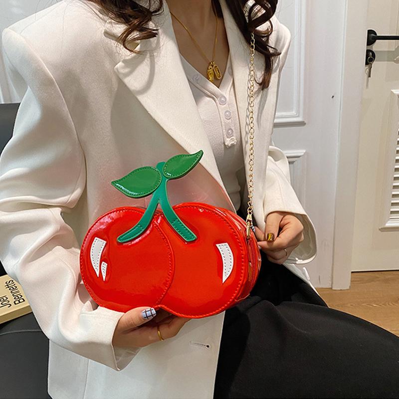 Women's Funny Cherry Shape Shoulder Crossbody Bag Cute Personalized Chain Design Small Purse and Handbag AVE