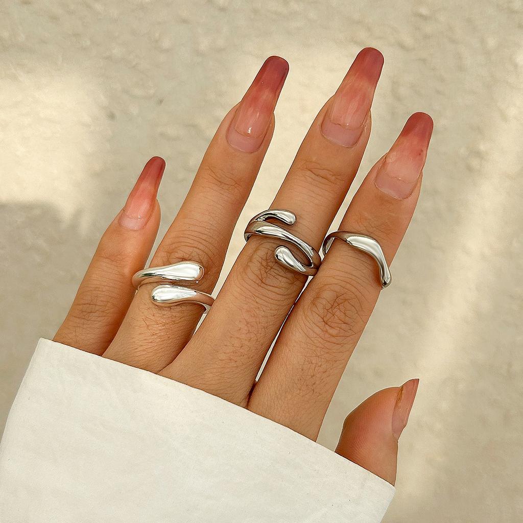 Ins Liquid Lava Metal Curved Ring Female Folded Smooth Hug Open Ring Set