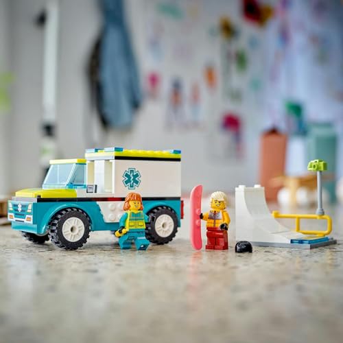 LEGO City Ambulance and Snowboarder Toy, Gift, Building Blocks, for Boys and Girls Ages 4, 5, and 6, Pretend Play with Ambulance and Skateboard, 60403