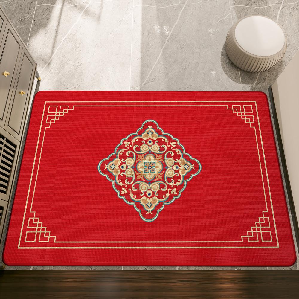 

Новогодний праздничный красный безопасный входной коврик для входной двери в китайском стиле противоскользящий коврик для входной двери дома 50*80cm