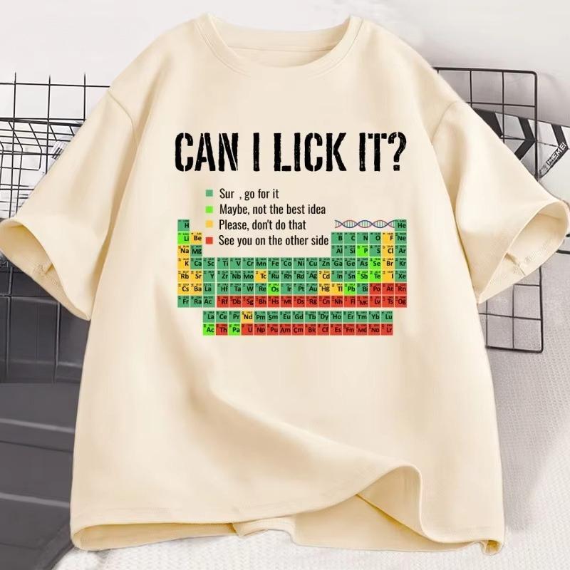 Can I Lick It Periodic Table T Shirt Unisex Women Periodic Table Tshirt Casual Chemistry Teacher Tshirt Round Neck Short Sleeve