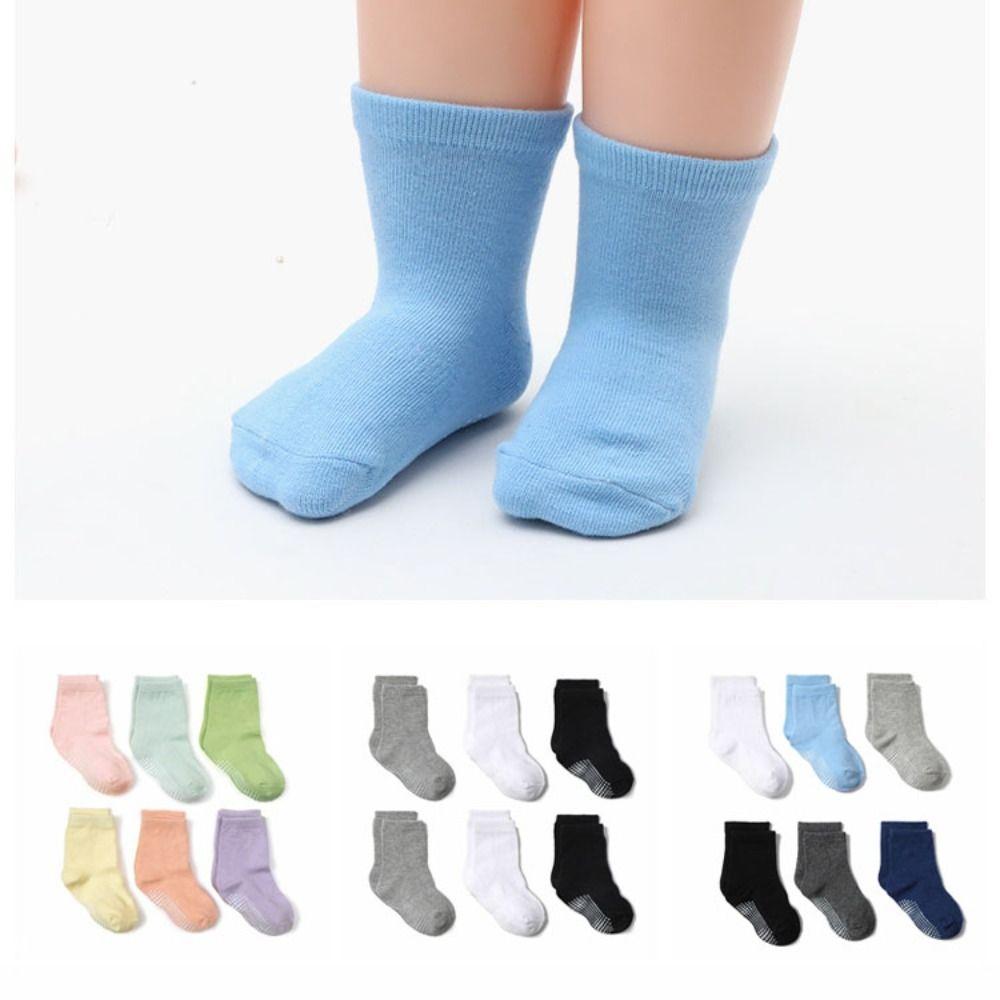 6Pairs Solid Color Toddle Short Tube Socks Dispensing Infant Socks Baby Cotton Socks  Newborn