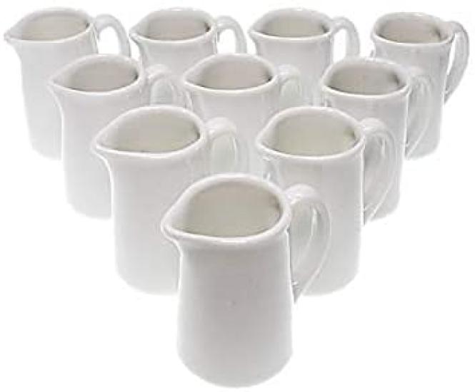 Outlet 10-Piece Set of Milk Pitchers for 2 People, Ceramic Creamer, Commercial Grade, Pure White, No Returns