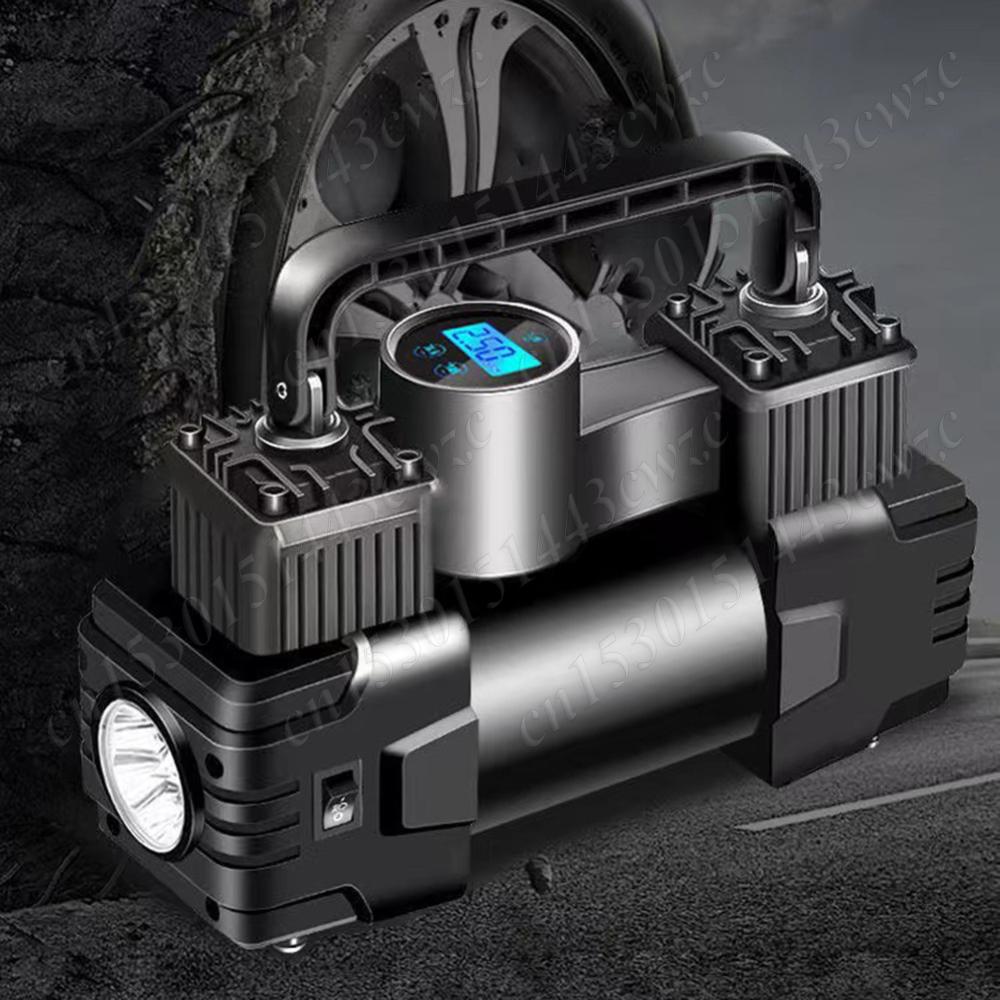 12V 150PSI Mini Air Compressor with Pressure Gauge Heavy Duty Deluxe Portable Metal Air Compressor Dual Cylinder with LED Light