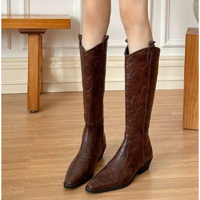 Fashion New Style Women Autumn/Winter Colors European and American Pointed Thick Heel High Barrel Large Western Side Zipper Denim Boots