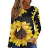 Button Detail Curvy Hem T-shirt, Long  Sleeve Round Neck Flower Printing Casual Top, Women's Clothing