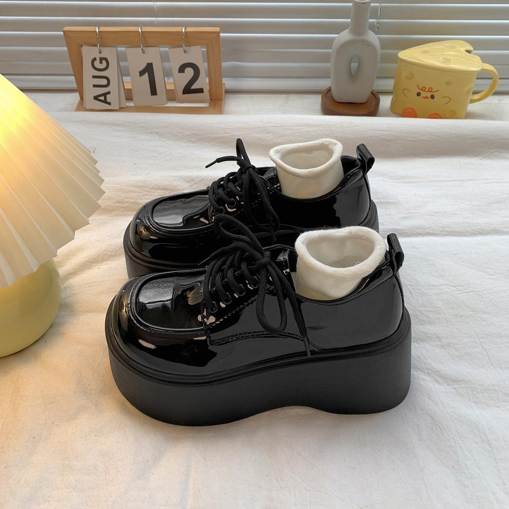 Black Retro British Style Platform Small Leather Shoes Women's 2025 New Autumn Versatile Height Increase Soft Sole Mary Jane Single Shoes