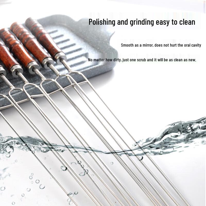 OEING Stainless Steel BBQ Skewers with Wooden Handles (5-Pack) Pack of 5