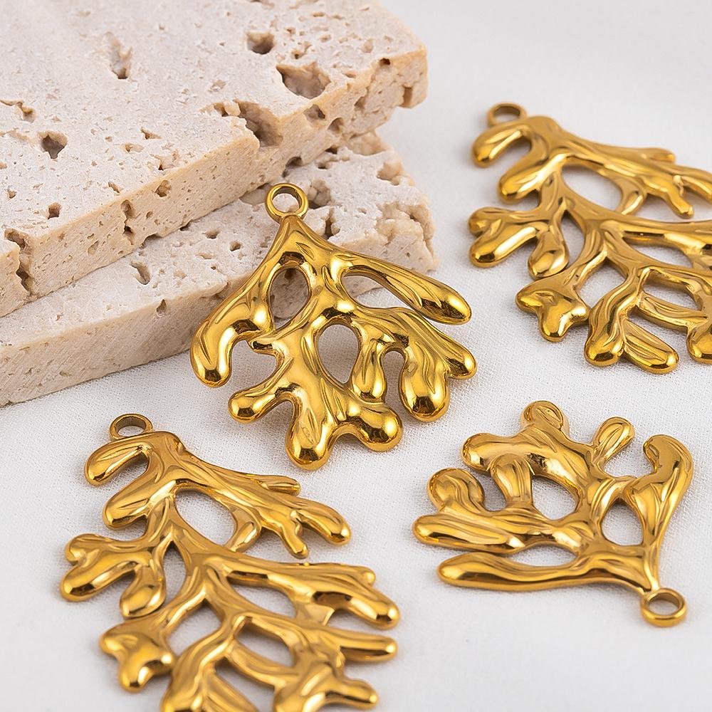 5pcs No Fade Tree Branches Leaf Charm Stainless Steel Gold Color Pendants For Jewelry Making Earring Keychain Supplies DIY Craft