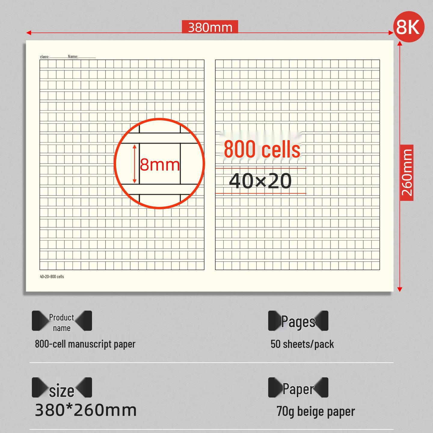 Standard Manuscript & Composition Paper: 600/800-Grid Student Writing Practice