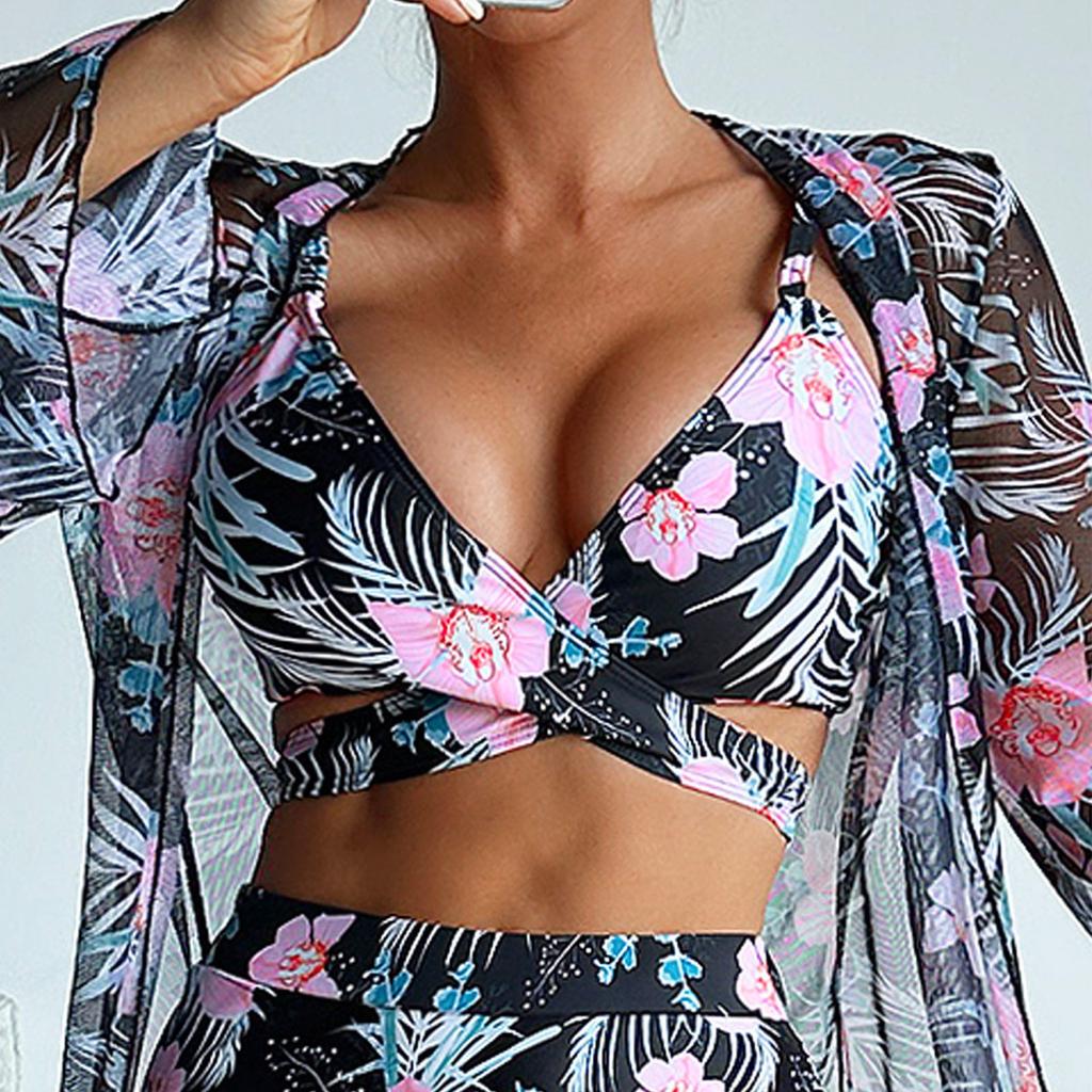Damen-Badeanzug-Set mit sexy Split-Print und langem Rock (3 Sätze)