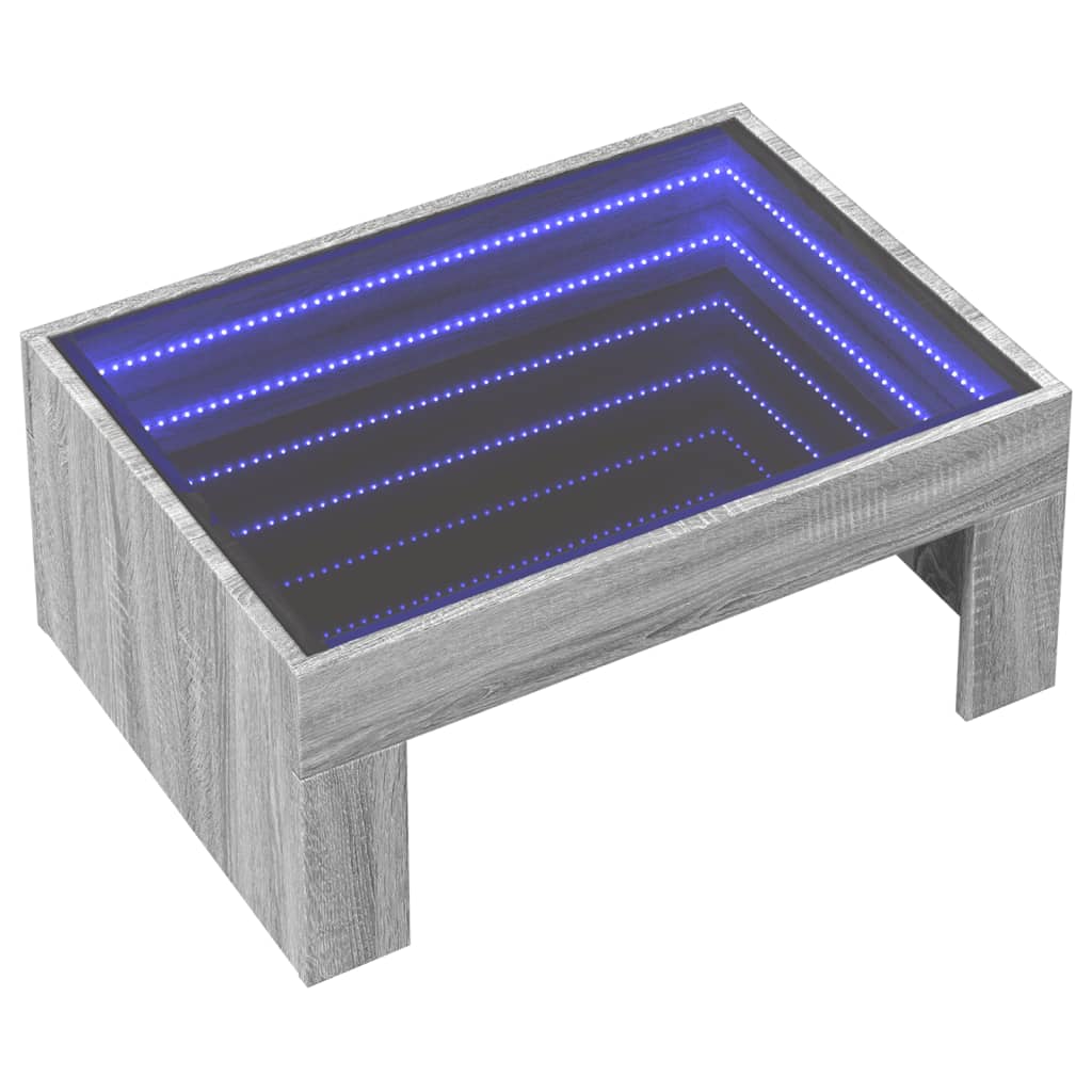 Coffee Table With LED Infinity, Sonoma Oak Grey, 70X50X30 Cm