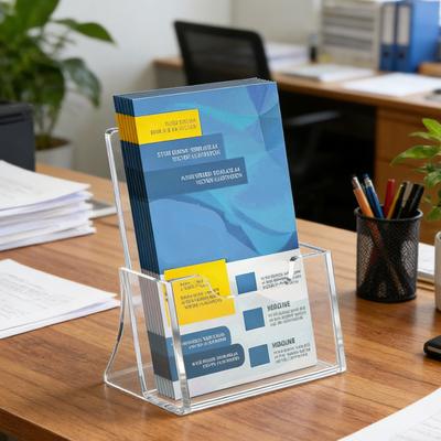 2Pcs Acrylic Brochure Holder Clear Manual Flyer Display Stand with Slanted Back And Reinforced Base Menu Display Stand for Countertop Office