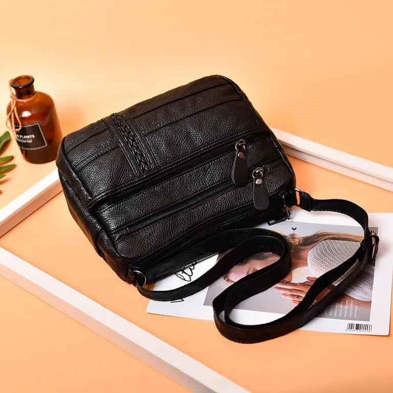 Women's Large-capacity Single-shoulder Bag Messenger Bag Ladies Solid Color Casual Soft Leather Bag