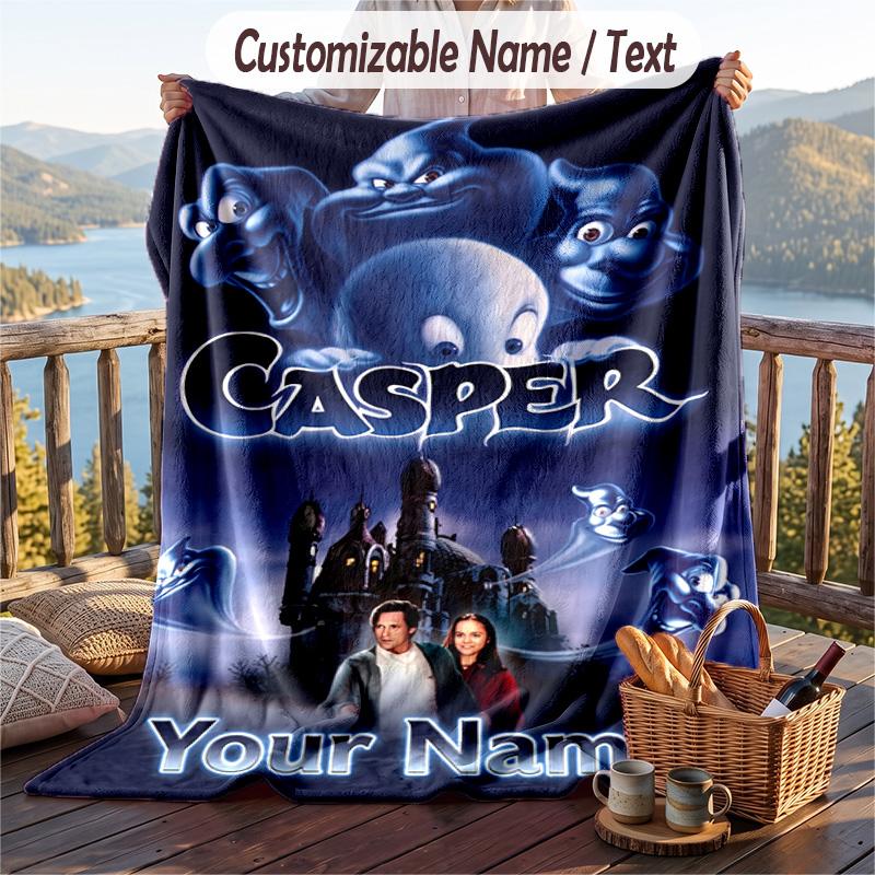 Custom Text Flannel Throw Blanket, Lightweight Cozy Bed Sofa BlanketCasper the Friendly Ghost