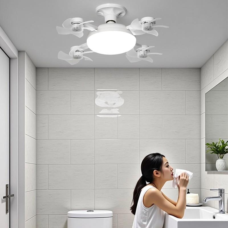 E27 Fassung Deckenventilator mit Licht 60W LED Beleuchtung Kleiner Deckenventilator Haushalt Wohnzimmer 4-Motor Ventilator mit Licht