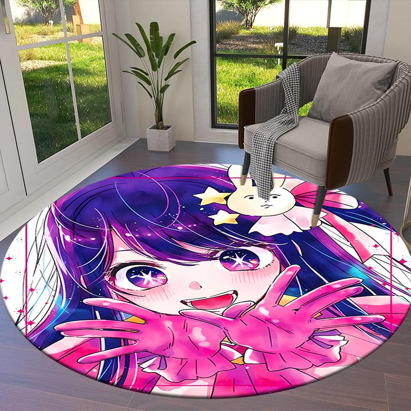 Oshi No Ko Round Area Rug,Carpet Rug for Living Room Bedroom Sofa Playroom Decor,Non-slip Floor Mat