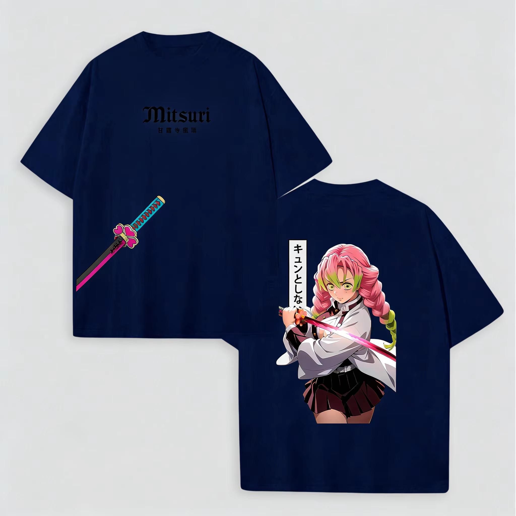 Unisexs Demon Slayer Mitsuri TShirt Navy Blue Kanroji Anime Graphic pure Cotton Tee for Casual Otaku Daily Streetwear Campus Home 2XL