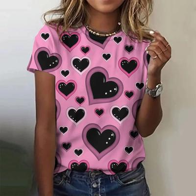 Sommar Ny Dam Söt Hjärtformad Kortärmad Ny 3D T-shirt