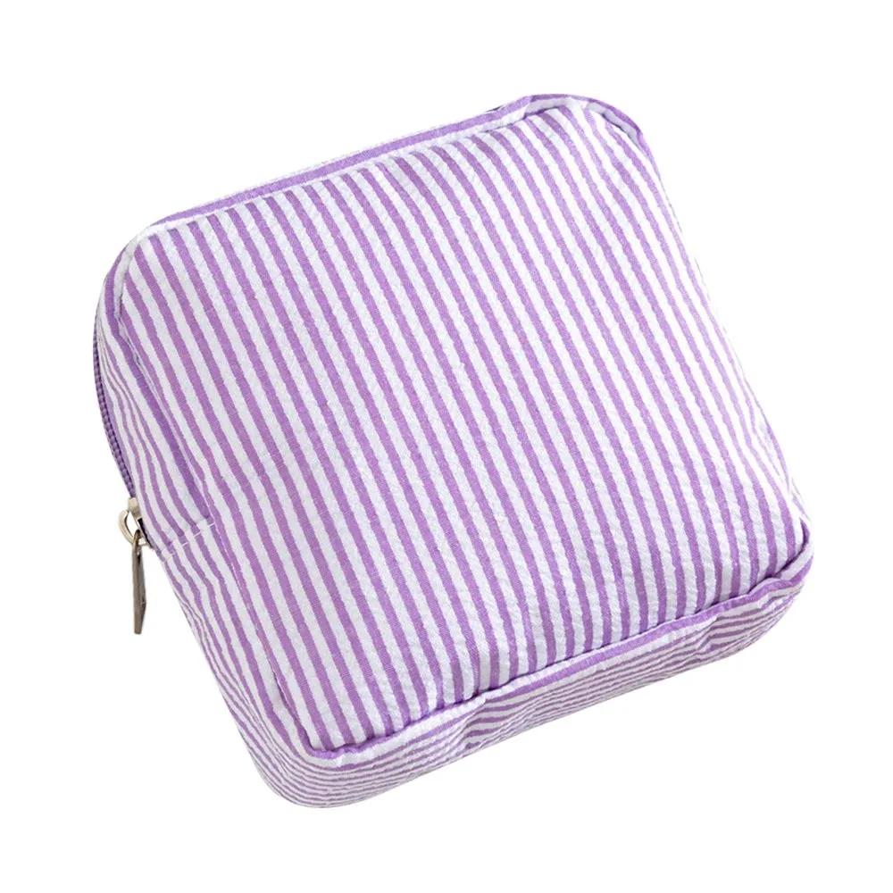 High Quality Durable Seersucker Sanitary Napkin Pouch Striped Pattern Multi-functional Mini Makeup Bag Cosmetic Bag Women