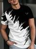 Men's Casual Short-sleeved T-shirt with 3D Seagull Print Two-tone Design Suitable for Summer Outdoor Activities